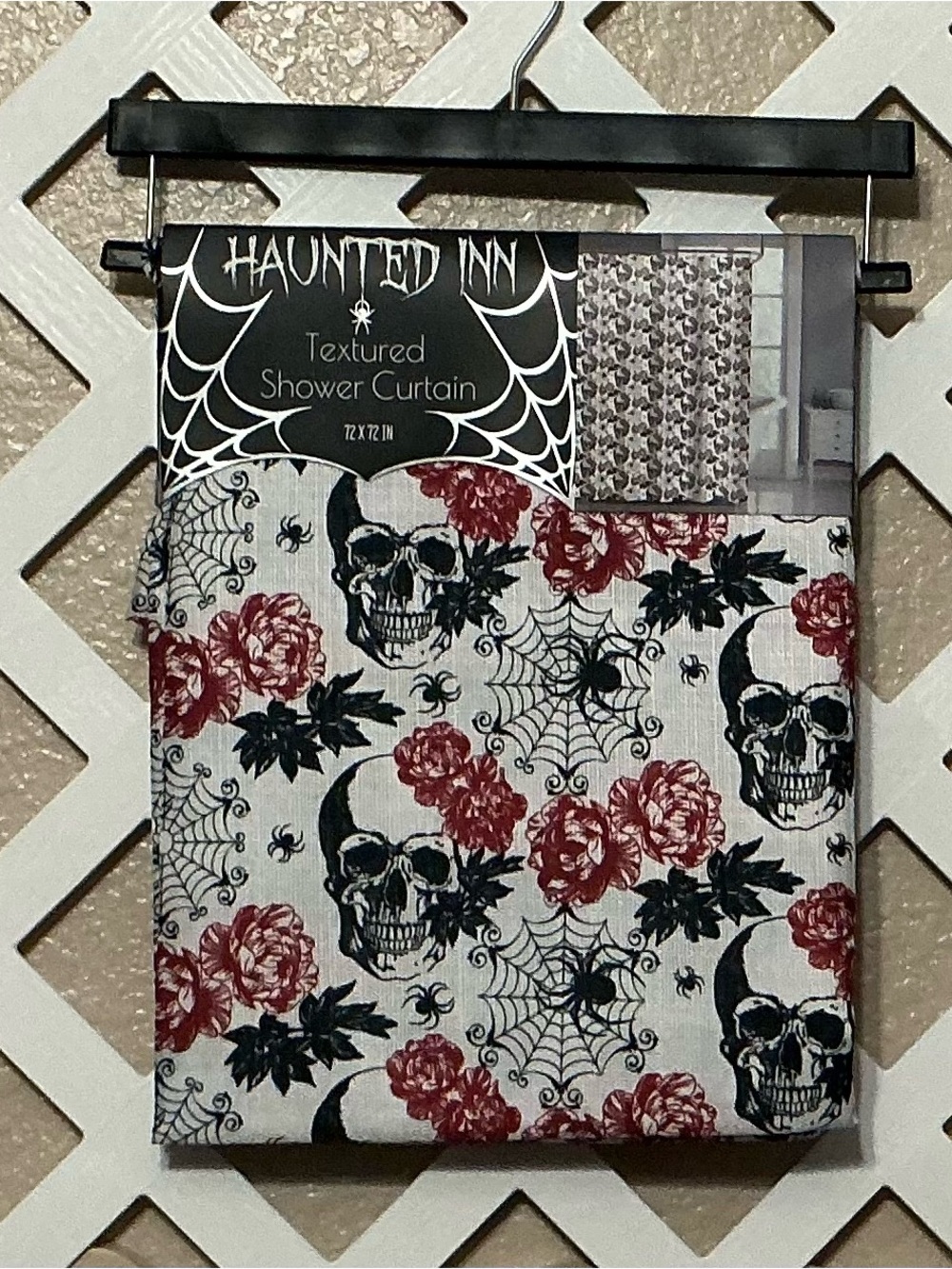 Haunted Inn Gothic Skull & Rose Shower Curtain - Black, Red, White